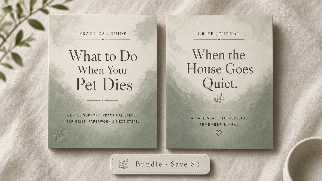 Printable aftercare guide and grief journal mockups on linen